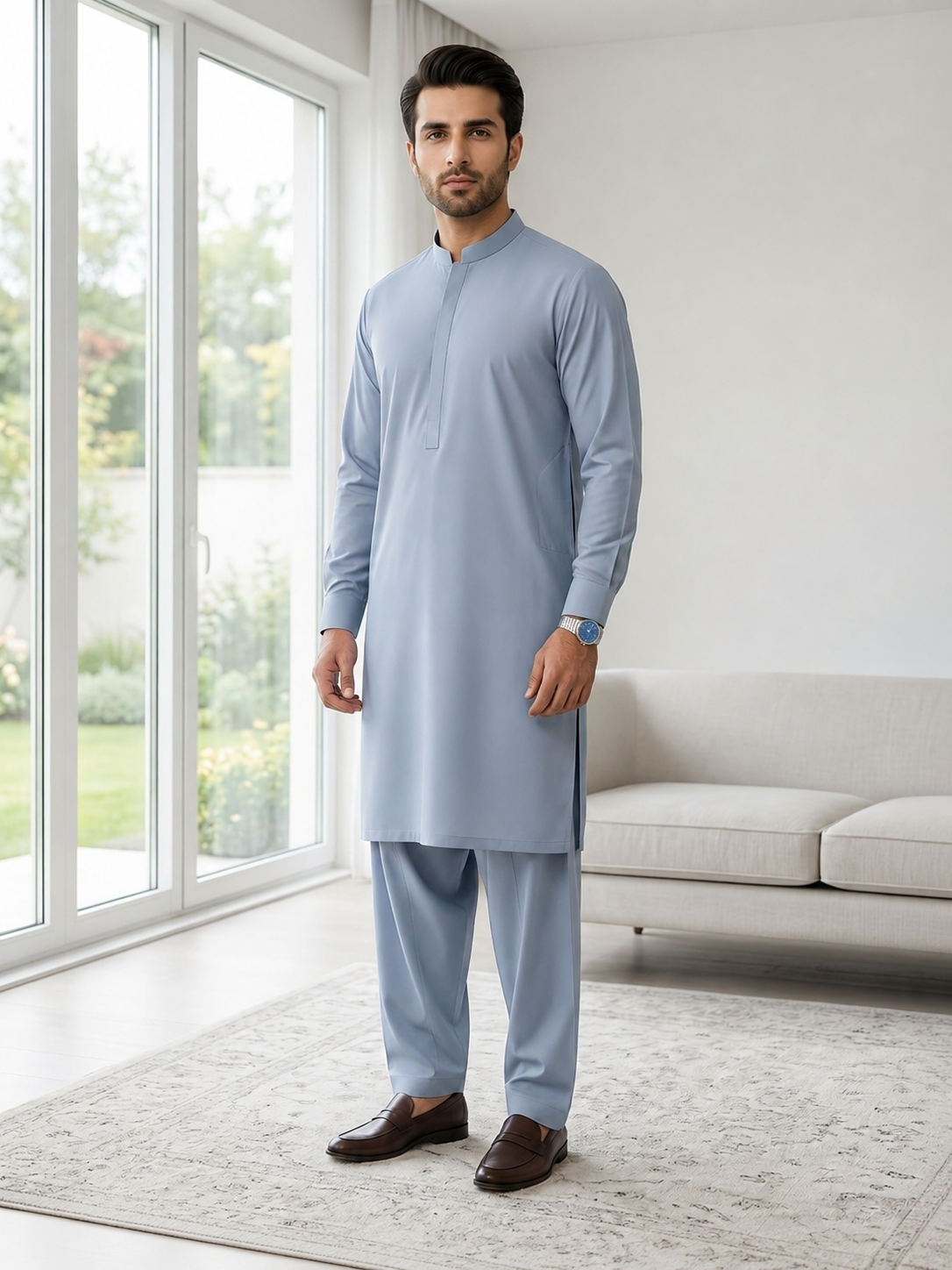 Powder Blue Unstitched Wash & Wear